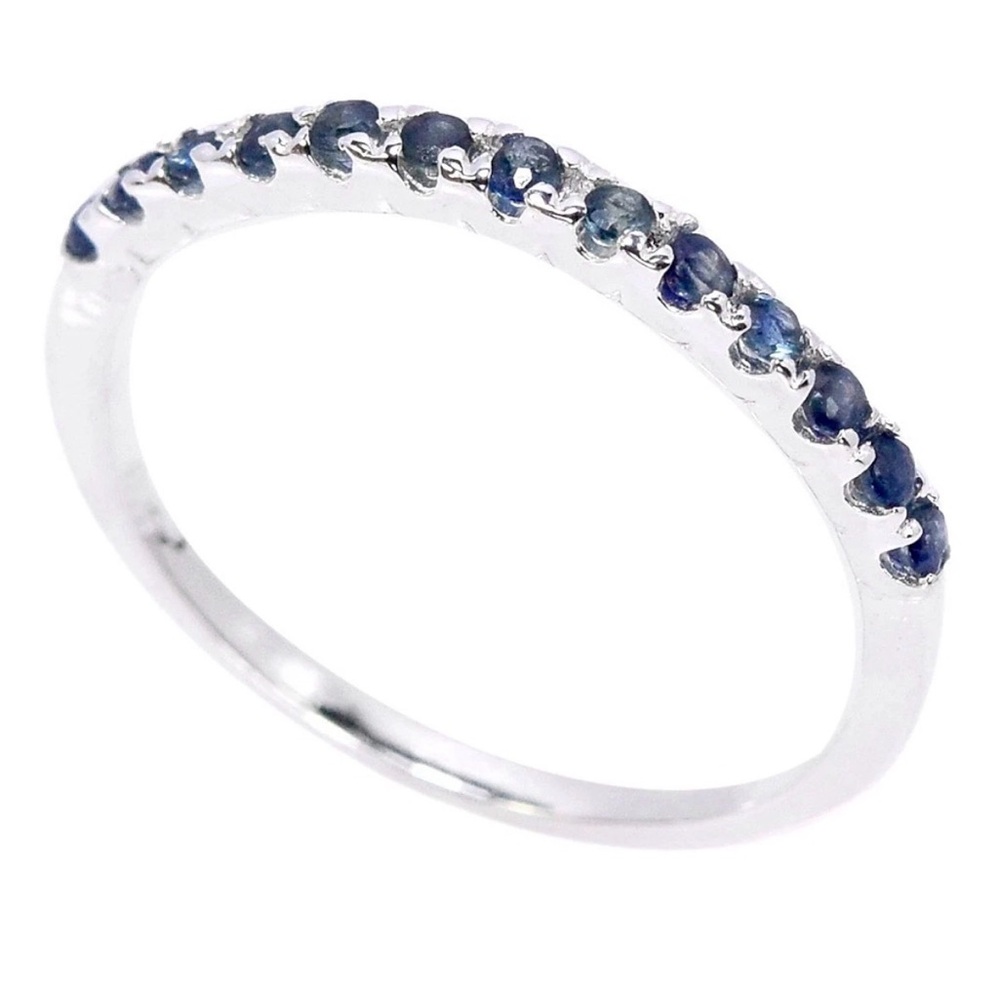 Elegant Natural Blue Sapphire band ring in 925 Sterling Silver size 6.75 & 7.75